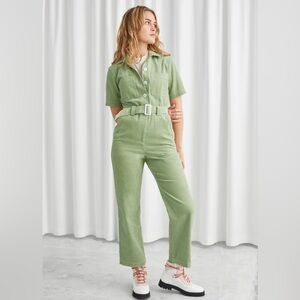& Other Stories Sage Green Belted Jumpsuit